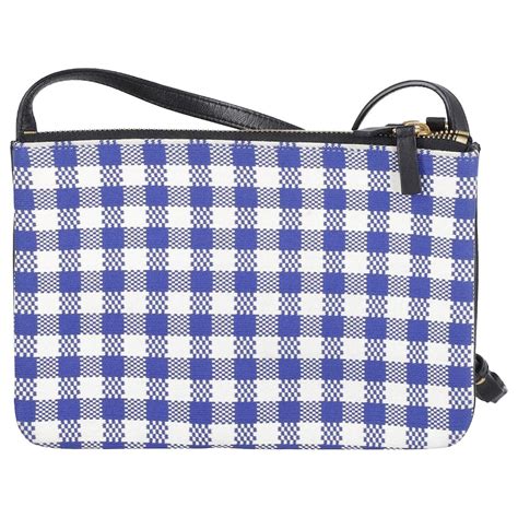 celine blue and white gingham|Celine Céline Gingham Trio Crossbody Bag .